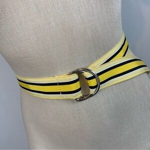 VTG J Crew Grosgrain Ribbon Belt Adjustable Size S/M Stripe Yellow White Black